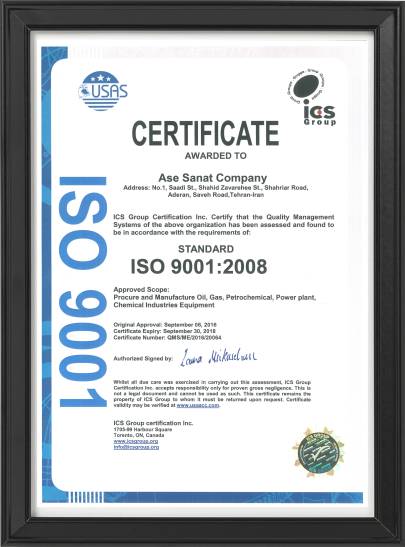 ISO 9001:2008 Quality Management System Certificate