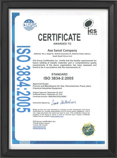 ISO 3834-2:2005 Welding Quality Requirements Certificate